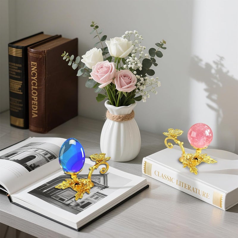GeryVtee 4PCS Crystal Ball Stand Sphere Display Stand Metal Crystal Holder Balls Ornament Rack Holder Metal Base Flower Shape (Gold) - Image 5